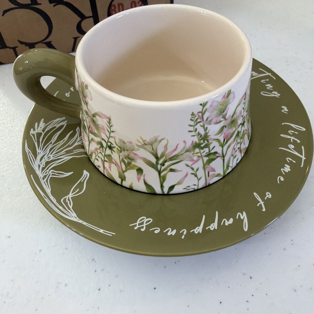 MDZF Sweet Home Lily Wind Chime Ceramic coffee tea cup set saucer floral NIB - Picture 10 of 13